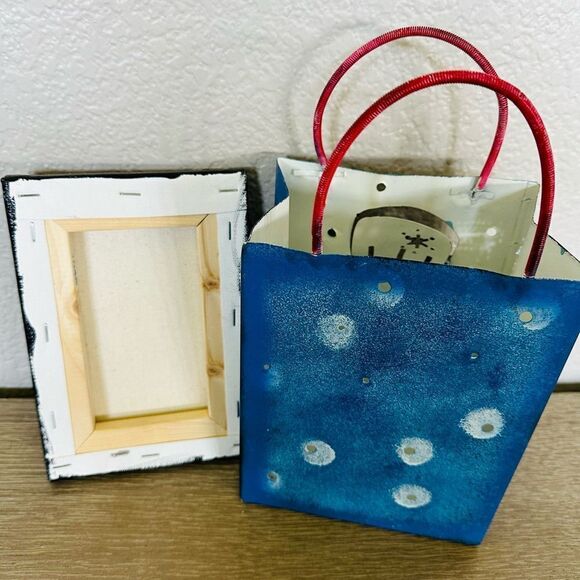 Christmas Snowman Holiday Decor Lot Metal Bag & Canvas Painting - Picture 3 of 3